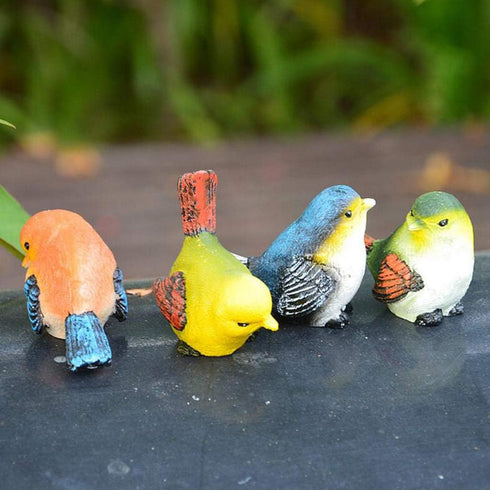 Zerodis Miniature Bird Decorative Figurines - Pack of 4 Resin Birds for Garden