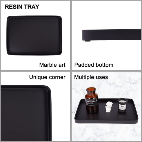 Large Resin Bathroom Sink Vanity Tray, Decorative Rectangle Organizer for Countertop, Perfume Tray (Black)