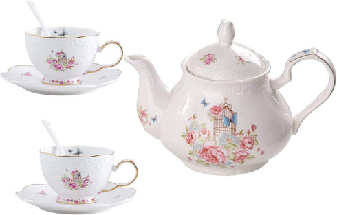 Eplze YBK Tech Strengthen Porcelain Coffee Pot Ceramic Teapot- Pink Rose (Teapot+ 2