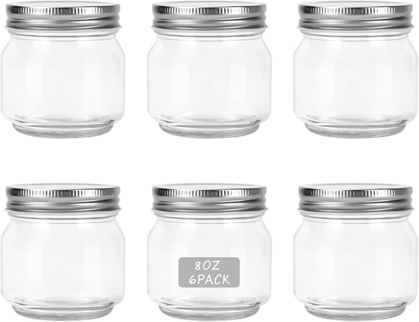 HOXHA 6 Pack Glass Regular Mouth Mason Jars, 8 oz Clear Glass