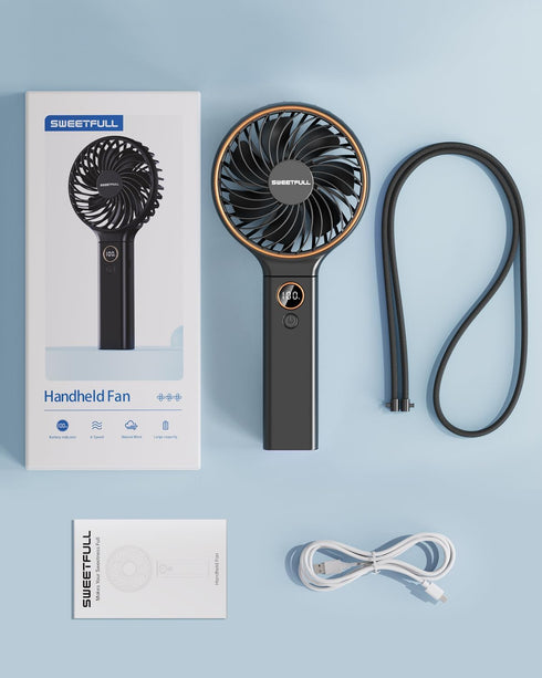 SWEETFULL Handheld Fan, Portable Fan, 5000mAh Rechargeable Battery, 6 Speed Wind, Mini Travel Fan with Backup Power