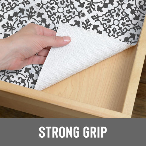 Counter 12" 20' Con-Tact Brand Grip Prints Non-Adhesive Non-Slip Top, Drawer/Shelf Liner, x (Carrara Tile Charcoal)