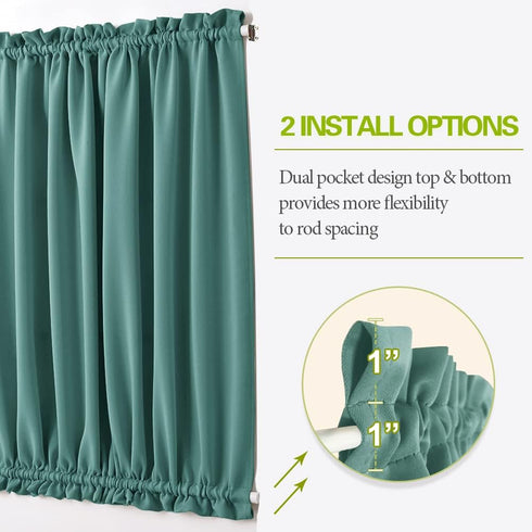 PONY DANCE Sidelight Door Curtain, Rod Pocket Blackout Panels for Sliding Glass French Door, 25 W x 72 L, Sea Teal