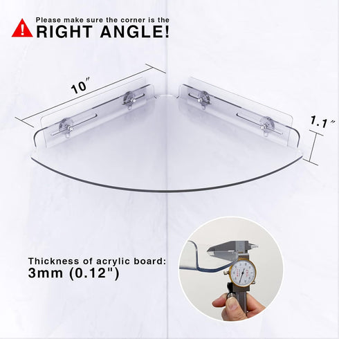 2 Pack Bakzon Acrylic Corner Shelves, Adhesive Shower Caddy Organizer for Tile Walls, Wall Mounted Clear Bathroom