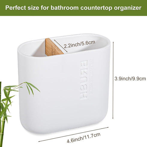 Bamboo Electric Toothbrush Holder, Bathroom Storage Organizer for Toothpaste, Floss, Razor, White