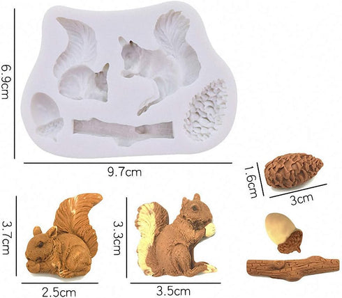 3Pcs/Set Forest Animal Silicone Fondant Molds, Squirrel, Chocolate Candy Moulds for Cake Decorating