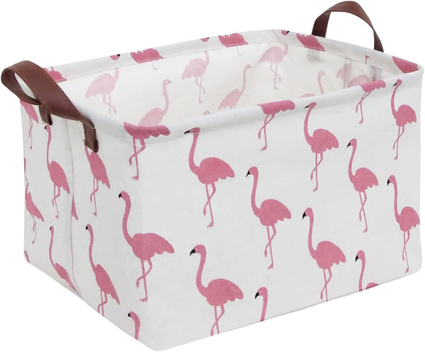 CLOCOR Rectangular Flamingo Storage Basket - Collapsible Waterproof Bin with Handles, Cute Pattern