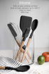 Country Kitchen 6 pc Non Stick Silicone Utensil Baking Set with Rounded Wooden Handles for Cooking and Baking, Black