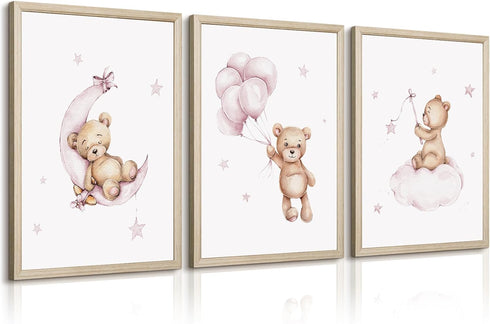 Baccone Bear Nursery Wall Art Decor Teddy Bear Wall Art Baby Girl Canvas