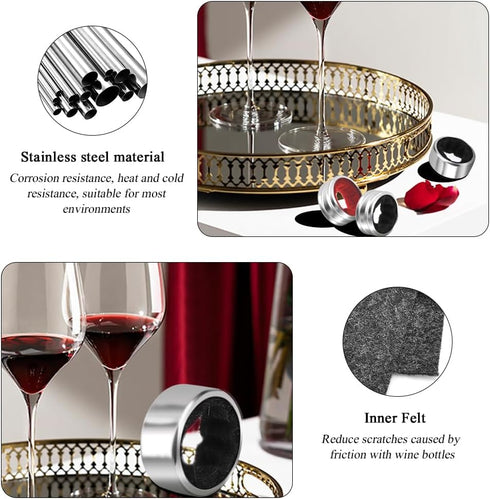 Stainless Steel Wine Bottle Collars, Durable Drip Rings, Simple Wine Drop Stopper with Felt (Red Waved)