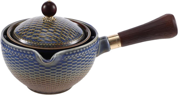 Hemoton Ceramic Teapot with Infuser, Vintage 360 Rotation Tea Maker with Side Handle for Loose Tea 7OZ/170ml