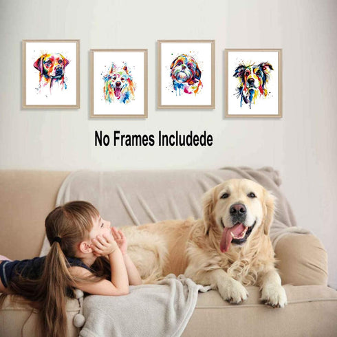 Lovely Dog Canvas Wall Art - Colorful Border Collie Pet Painting, Set of 4 (8”X10”, No Frame)