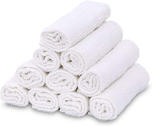 60 Pack Set (12x12 inches) Commercial GOLD TEXTILES Economy White Washcloths - Cotton Blend Grade Cleaning Rags, Quick