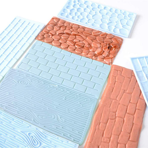 10 Set Fondant Impression Mat Mold | Lace Embossing Mats for Cupcake Border Decoration | Tree Bark/Brick