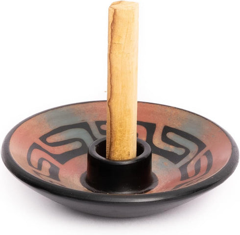 Luna Sundara Authentic Peru Pottery Palo Santo Stick Holder and Incense Holder with 5 Palo Santo Sticks (Peach)