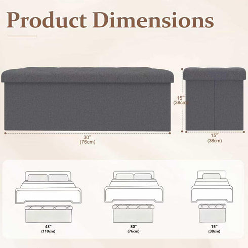ZEUKMXOO 30 inch 30 inch (30'' Storage Ottoman Bench, Folding Storage Bench Ottoman, for Bedroom, Living Room