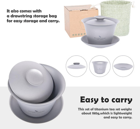 200ML Set 3 35ml Set Ti3124D iBasingo Titanium Gaiwan Kung Fu Teacup with Lid and Saucer Lightweight Portable Chinese