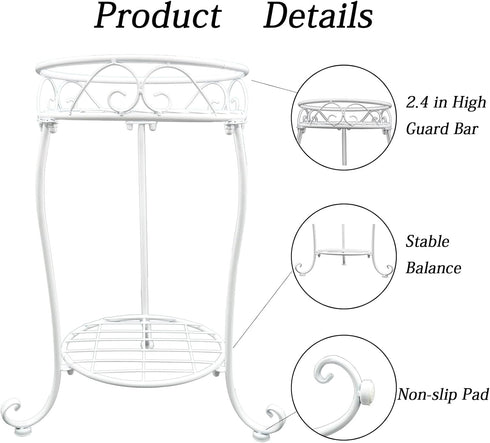 White Metal Plant Stand, 18.5 inch Tall, 2 Tier Potted Holder Rack, Heavy Duty Flower Pot Shelf for Indoor Outdoor