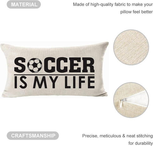 Sports-Themed Throw Pillow Cover for Kids, Teens, Boys, Soccer Is My Life Cotton Lumbar Pillow Case