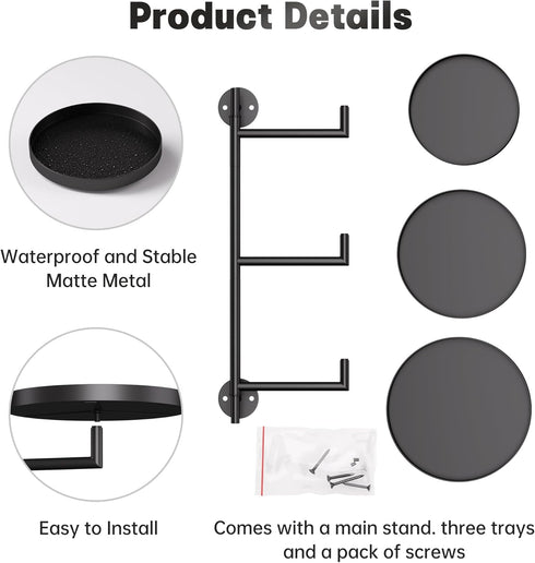 3-Tier YQSLYSF Window Rotating Plant Stand Shelf Indoor Black Metal Floating Shelves Wall Mount Plant Holders