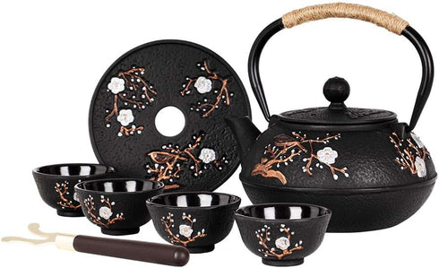 Japanese Style Cast Iron Teapot with 4 Tea Cups Trivet Tetsubin Tea
