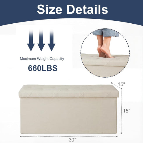 30in 350Lbs,Storage DUMOS Storage Ottoman Bench, Foot Rest Stool Load Chest with Padded Seat, End of Bed Bedroom Bench