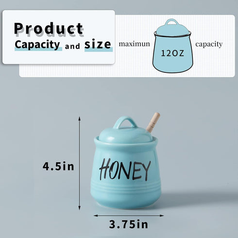 12oz HAOTOP Porcelain Honey Jar with Lid and Honey Dipper (Turquoise)