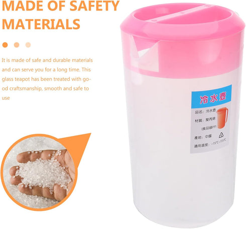 Large Plastic Pitcher with Lid - 2400ml Juice Pot Kettle with Scale, Spill Proof Cold Water Jug for Drinks
