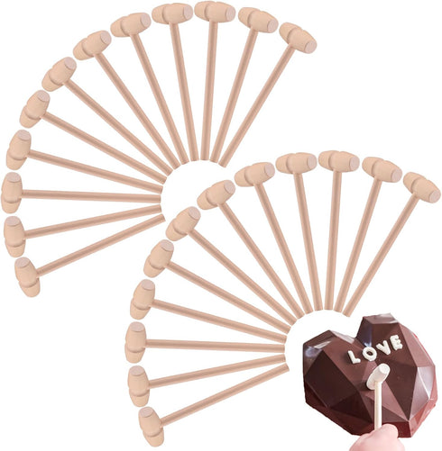 CJFocus 24 Hammer Pcs Mini Wooden for Chocolate Breakable Heart, Seafood Shellfish Crab Lobster Cracking Tool, Small