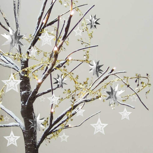 Glitter Silver Star Garlands Kit, Metallic 3D Star Hanging Paper Garland, Birthday Party Supplies