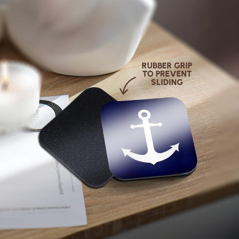 3dRose Navy Blue and White Nautical Anchor Design Soft Coasters, Set of 8