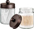 Apothecary Jar Canisters Bathroom Vanity Organizer - Qtip Holder Storage Organizer Countertop -Stainless Steel Lids &Cute Stickers for Qtips,Cotton Swabs,Makeup Sponges,Floss(3 Pack ) (Bronze)
