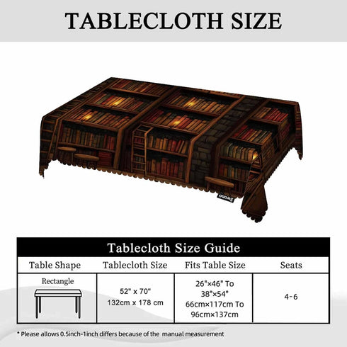 Swono 50x72 Inch Old Bookshelf Tablecloths Mysterious Library Bookshelf Kitchen Dinning Tabletop Decoration, Polyester