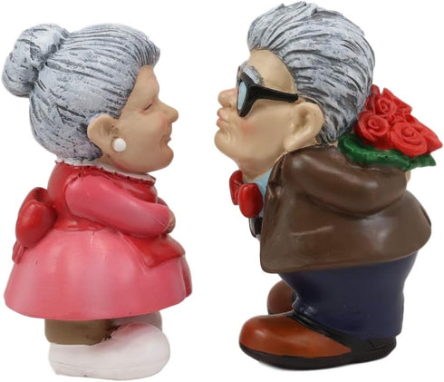 Ebros Gift 'Roses and Smooches' Mr and Mrs Cruise Romantic Senior Couple Kissing Statues Set of 2 for Home Decor