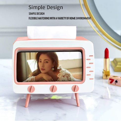 SGVAHY Retro TV Tissue Box Holder | Cute and Practical Cell Phone Holder, Tampon Holder (TV Pink)