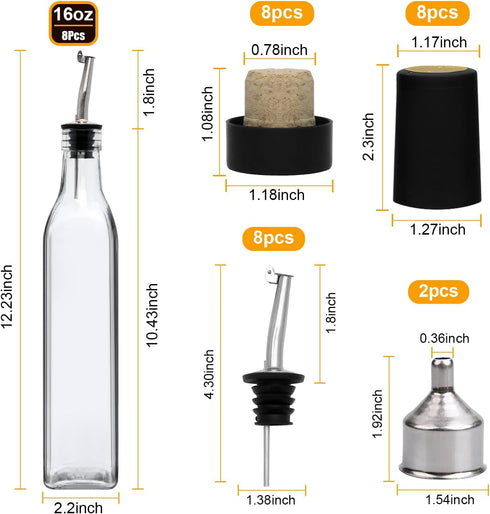Salzesfalls 8 Pack 17oz Olive Oil Dispenser Bottle,Oil Dispenser for Kitchen, Cooking Oil Dispenser,Vinegar Cruet