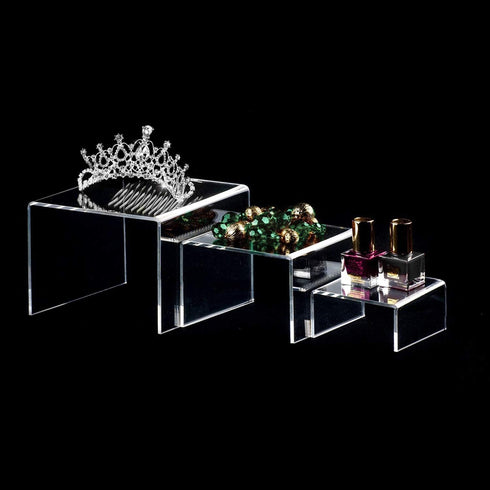 6-Pack Clear Acrylic Display Risers, Showcase Shelf for Figures, Cupcakes, Jewelry Display Stands - 3 Large Size