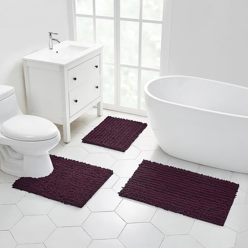 Walensee Bathroom Rug Non Slip Bath Mat, 36x24 Inch Plum Purple, Water Absorbent Super Soft Shaggy Chenille Machine