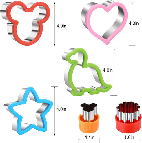 Elfkitwang Sandwich Cookie Cutters Set, Dinosaur, Heart, Star, Mouse, Sandwich Knife, Food Grade Cookie Mould (12 Pcs)
