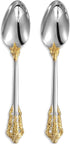 KEAWELL 2-Piece Large Serving Spoon, 18/10 Stainless Steel, Fine Sturdy Tablespoon, Dishwasher Safe, 9.4" (Gold Accent)