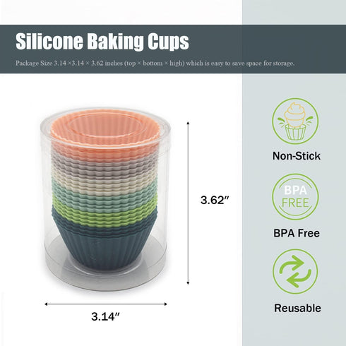 Reusable Silicone Cupcake Baking Cups 24 Pack, 2.75 inch Non-Stick Muffin Liners for Party Halloween Christmas