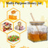 Honey Pot, Airtight Glass Honey Jar with Bamboo Lid and Dipper Stick, 17oz Square Sunflower Container for Home