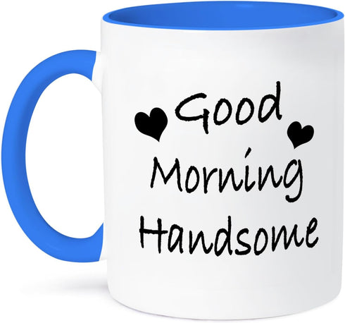 3dRose Good Morning Handsome Two Tone Mug, 11 oz, Blue