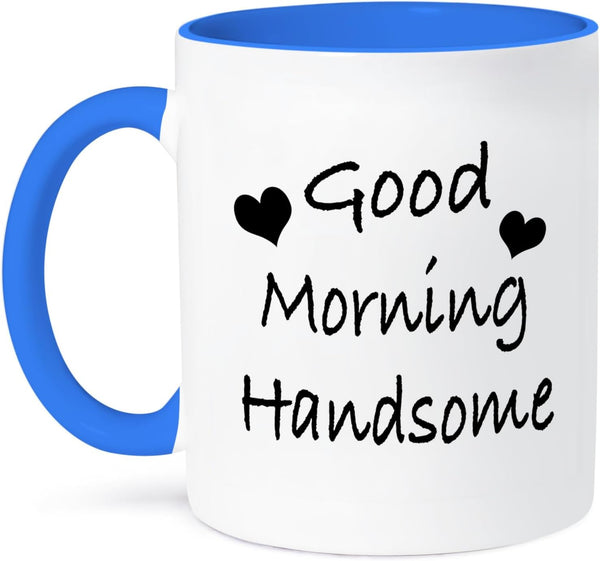 3dRose Good Morning Handsome Two Tone Mug, 11 oz, Blue