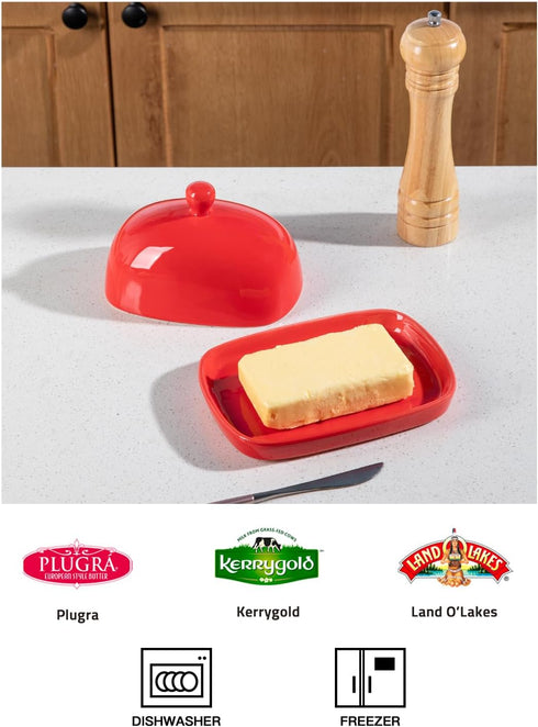 Countertop,Porcelain 7.3*4.1 inches Sweejar Ceramic Butter Dish with Lid for Butter Keeper with Knob Handle,Butter