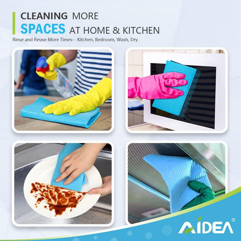 AIDEA Swedish Dish Cloth, 10PK, Reusable Paper Towels Washable, Absorbent Dish Rags, Kitchen Sponge Cloths, 7"x6"