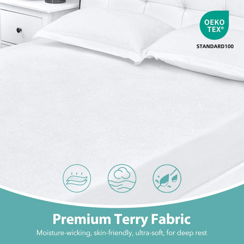 18 Queen Mattress Protector Waterproof- Washable Mattress Cover Queen Size Fitted Bed Pad Noiseless Plastic Protection