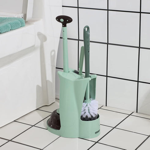 Set,Green 3 1 Home,Set 1 Cq acrylic Toilet Brush and Plunger in Bathroom Scrubber Plunger and Angled Toilet Bowl Brush