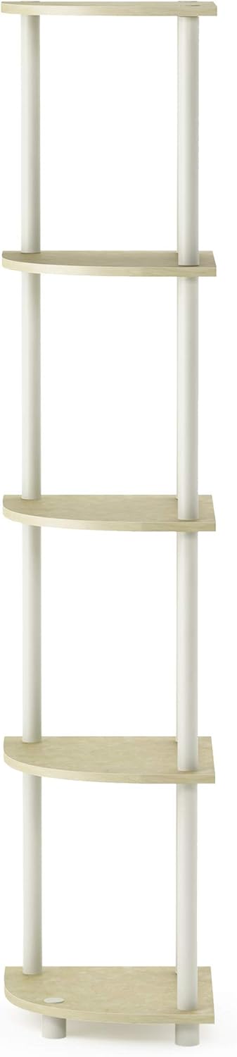 Furinno Turn-N-Tube 5 Tier Multipurpose Shelving Unit, Corner Display Rack, 1-Pack, Cream Faux Marble/White