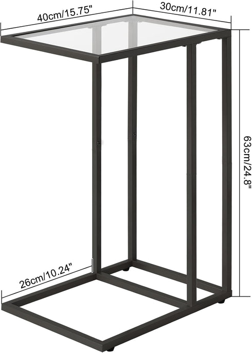 UHGD001B YMYNY C-Shaped End Table, Tempered Glass Sofa Side Table, TV Tray CouchTable That Slide Under for Small Space